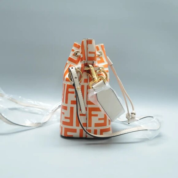 100% Authentic FENDI Mon Tresor Beige&Orange Leather Satchel 999-102424 - Picture 4 of 12